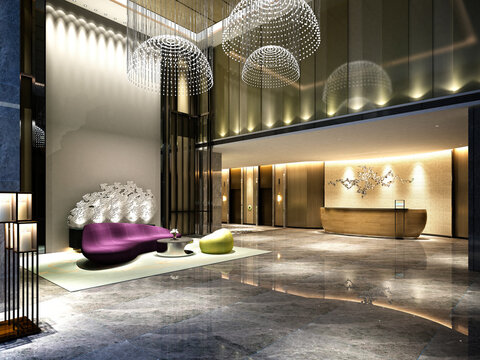 3d render of luxury hotel reception, lobby