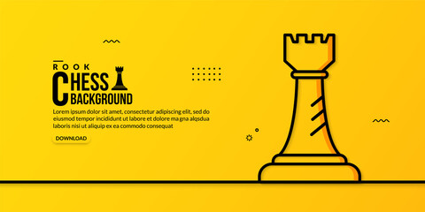 Chess rook linear illustration on yellow background, concept of business strategy and management