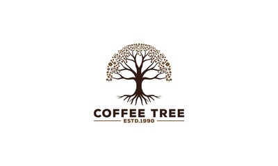 Fototapeta na wymiar Unique coffee tree logo with leaves made of coffee beans
