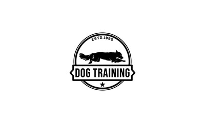 logo for dog training, with a dog making a jump
