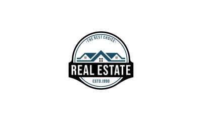 Real estate logo with house illustration and white background