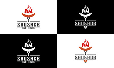 Fototapeta na wymiar grilled sausage logo with sausage skewer that looks delicious and tasty