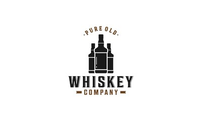 whiskey logo with three whiskey bottles on white background