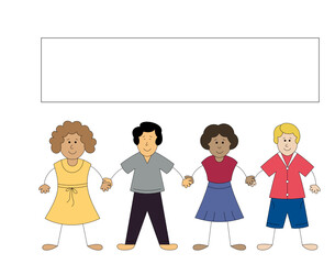 diversity, race, ethnicity concept. illustration of a people group holding hand and blank banner