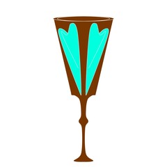 A glass of wine for Valentine's Day. A beautiful blue glass for drinks with a picture of a heart.