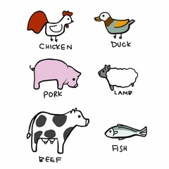 animal meat cartoon set vector illustration