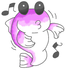 ごきげんで踊るデフォルメしたハゼ（紫色）