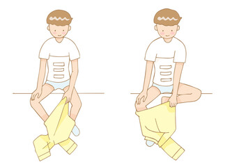 ズボンをはくコルセットの人物