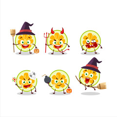 Halloween expression emoticons with cartoon character of slice of jackfruit