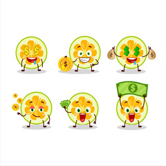 Slice of jackfruit cartoon character with cute emoticon bring money