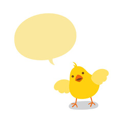 Speaking chick with speech bubble on white background.
