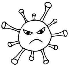 Fototapeta premium Vector hand drawn coronavirus. Line covid on white background.
