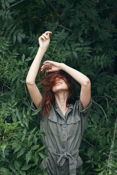 Woman Outdoors Holding His Hands Above His Head Emotions Nature Travel 