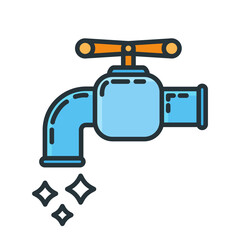 Water home tap icon, faucet house renovation concept line flat vector illustration, isolated on white. Pipeline crane valve