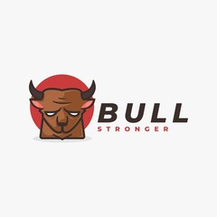 Vector Logo Illustration Bull Simple Mascot Style.