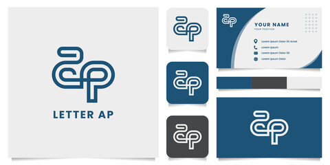 Simple and minimalist letter ap with business card, icon, and color palette