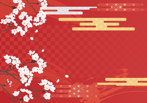 桜 和風 背景 素材 かっこいい 赤 朱色 金色 イラスト 春 花 和柄 めでたい Stock Vector Adobe Stock