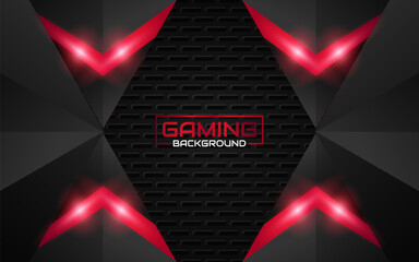 Abstract futuristic geometric black and red gaming background with modern esport shapes. Vector design template technology concept can use element game banner, sport poster, cyber wallpaper, web © Majri