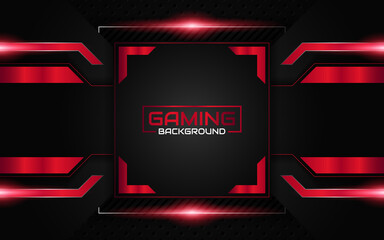 Naklejka premium Abstract futuristic geometric black and red gaming background with modern esport shapes. Vector design template technology concept can use element game banner, sport poster, cyber wallpaper, web