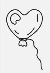 Hand drawn doodle balloon in the form of a heart just about love or for Valentine's day.