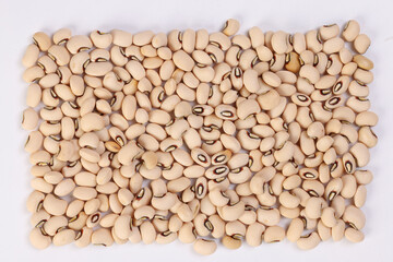 Blackeye beans horizontal top view on white background