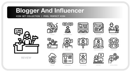 Blogger And Influencer icon set