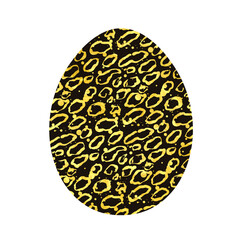 Decorated Easter egg isolated on white background. A black and yellow egg. Design for Easter