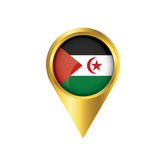 Flag of Western Sahara.symbol check in Western Sahara, golden map pointer with the national flag of Western Sahara in the button. vector illustration.