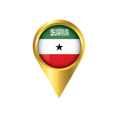 Flag of Somaliland.symbol check in Somaliland, golden map pointer with the national flag of Somaliland in the button. vector illustration.