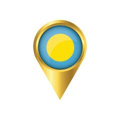 Flag of Palau.symbol check in Palau, golden map pointer with the national flag of Palau in the button. vector illustration.