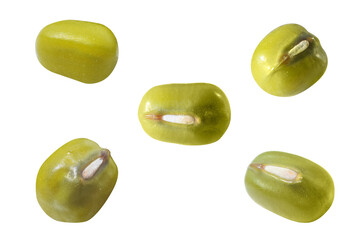 Close-up of mung beans with white isolated background