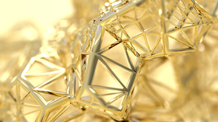 3d Crystals Creative Wallpaper Rendering in Brass and Gold Metallic Color