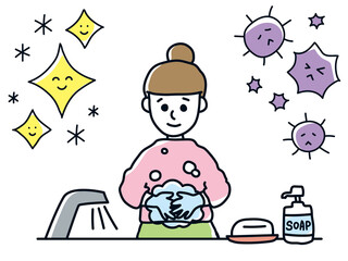 手洗い　除菌　女の子　子供　幼稚園　小学校　10代　感染症　ウイルス　対策　予防　健康　清潔