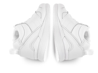 white women's winter sneakers isolated on white. Pair of trendy women
