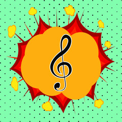 Treble clef sign, pop art explosion, vector illustration for design