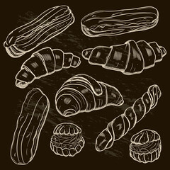 Food background. Baking and dessert sketch.