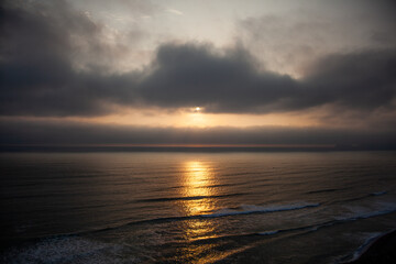 Pacific Ocean in Lima, Peru. Sunset in Peru. Green Coast.