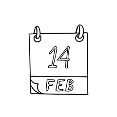 calendar hand drawn in doodle style. February 14. Valentines Day, International Book Giving, date. icon, sticker, element, design. planning, business holiday