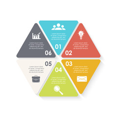 Vector infographic with 6 steps, options or processes. Template for diagram, graph, workflow, web design. Business concept isolated on white background.