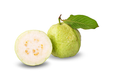 Guava fruit with leaf isolated on white background