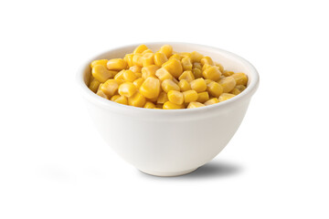 ready to eat canned corn in a bowl isolated on white background