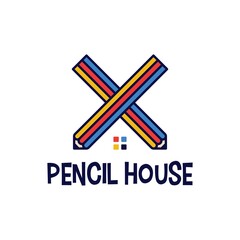 cross pencil house home logo vector icon illustration