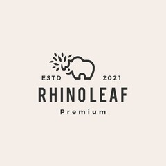 rhino leaf hipster vintage logo vector icon illustration