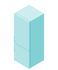 Fridge isolated on white background, vector illustration of cuisine refrigerator in 3D isometry