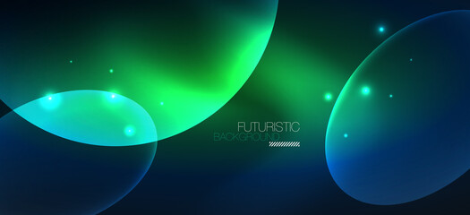 Neon ellipses abstract backgrounds. Shiny bright round shapes glowing in the dark. Vector futuristic illustrations for covers, banners, flyers and posters and other