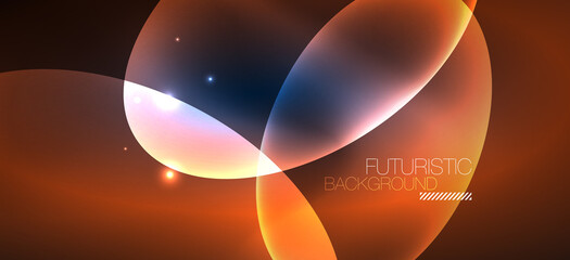 Neon ellipses abstract backgrounds. Shiny bright round shapes glowing in the dark. Vector futuristic illustrations for covers, banners, flyers and posters and other