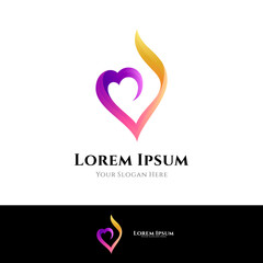 Fire heart logo design concept with gradient colors