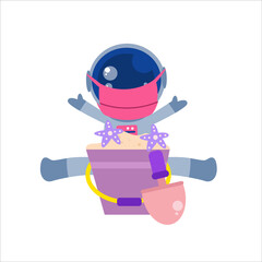Cute Astronaut Gardening With Mask Protection Character Vector Template Design Illustration