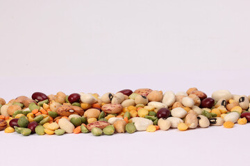 Mixed beans multi grain colorful mixture on white background