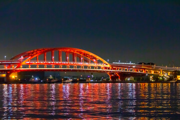 Fototapeta na wymiar 神戸大橋の夜景 ポートライナー 2021年1月撮影